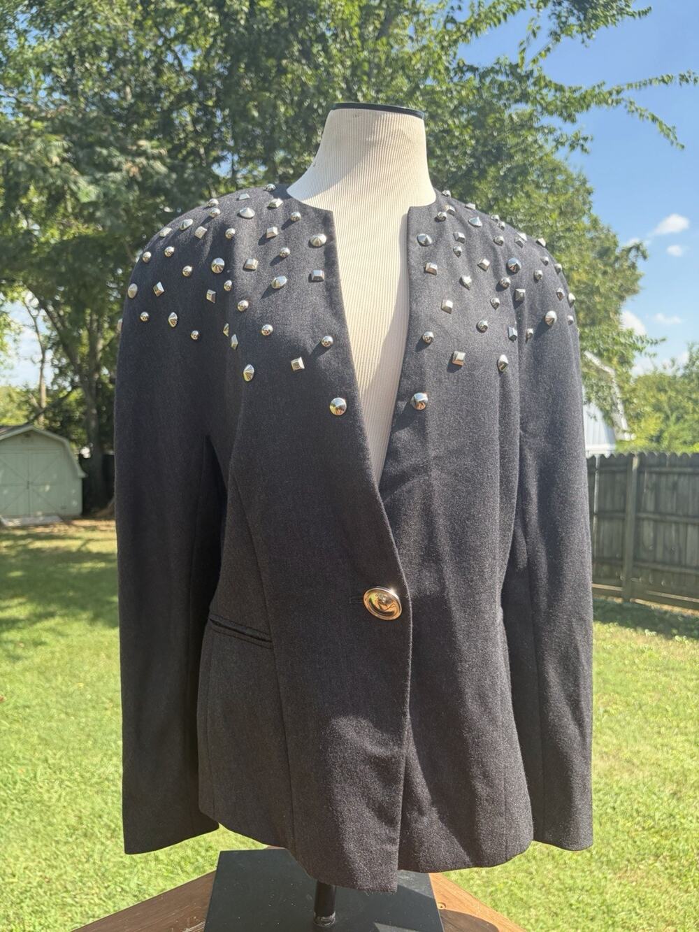 VTG Mondi Made In Germany Gray Wool Jacket Size 40 US 8 Embellished Studs